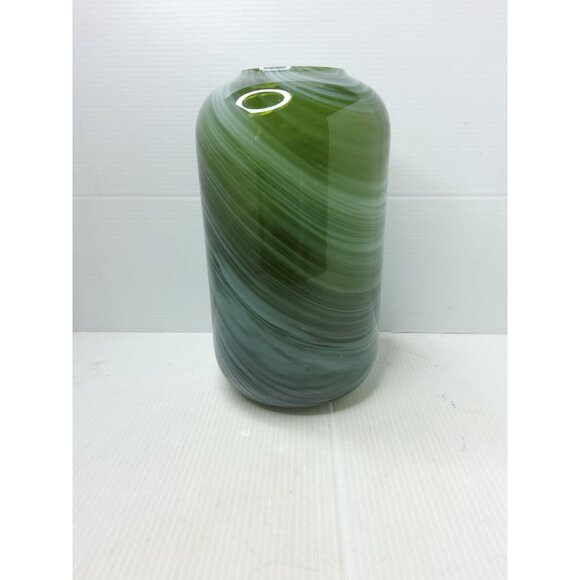 Vintage Heavy Art Glass Hand Blown Green,White,Black Swirl Pattern Vase - Picture 9 of 13